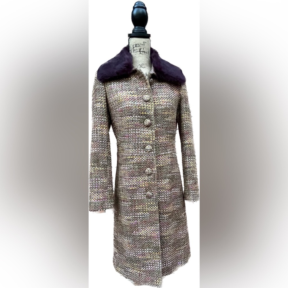 Vintage Guess M by Marciano Tweed 100% Purple Rabbit Detachable Collar EUC